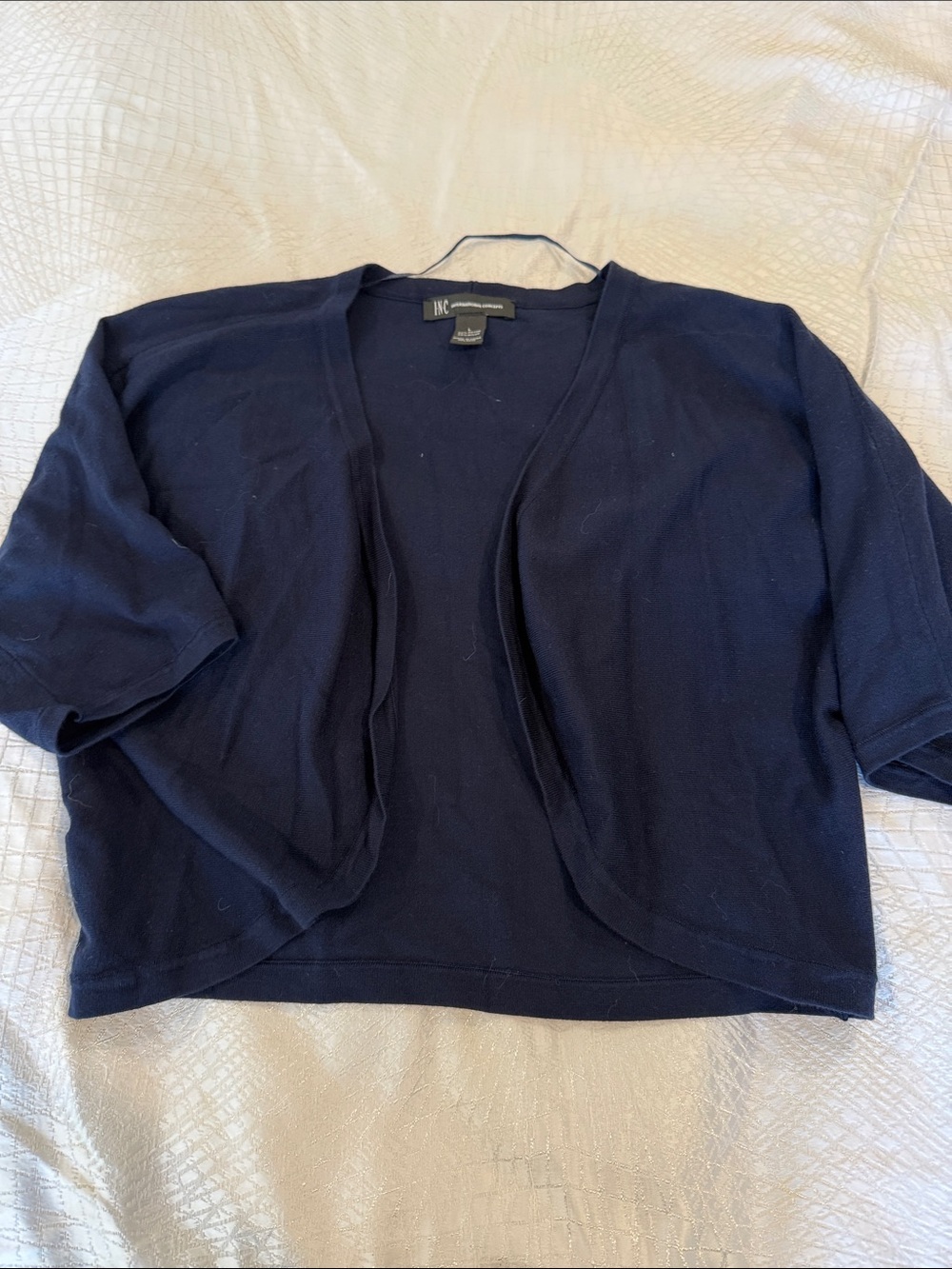 INC International Concepts Navy Short Sleeve Cropped Cardigan